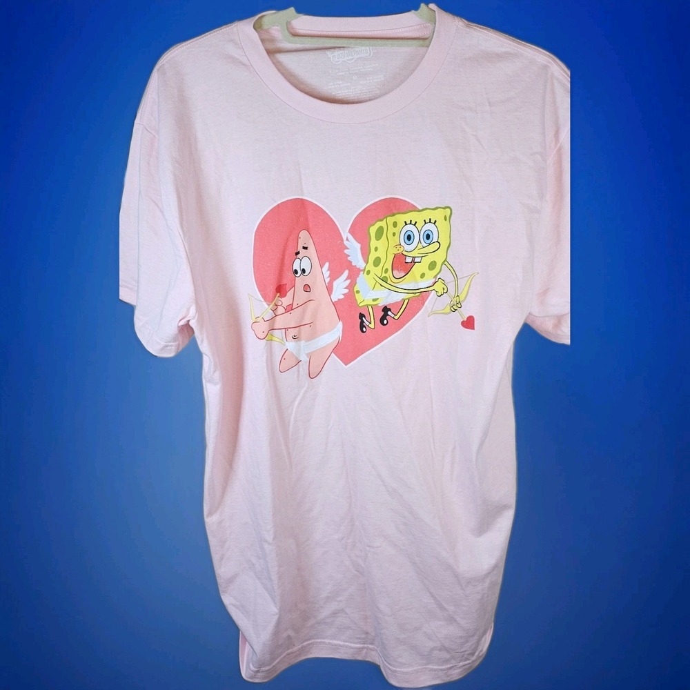 SpongeBob Squarepants Patrick & SpongeBob T-Shirt Light Pink Heart Size Medium
